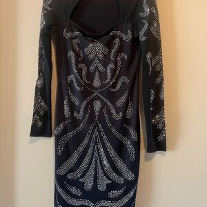 Black bodycon knee-length long sleeve sweetheart dress for cocktail